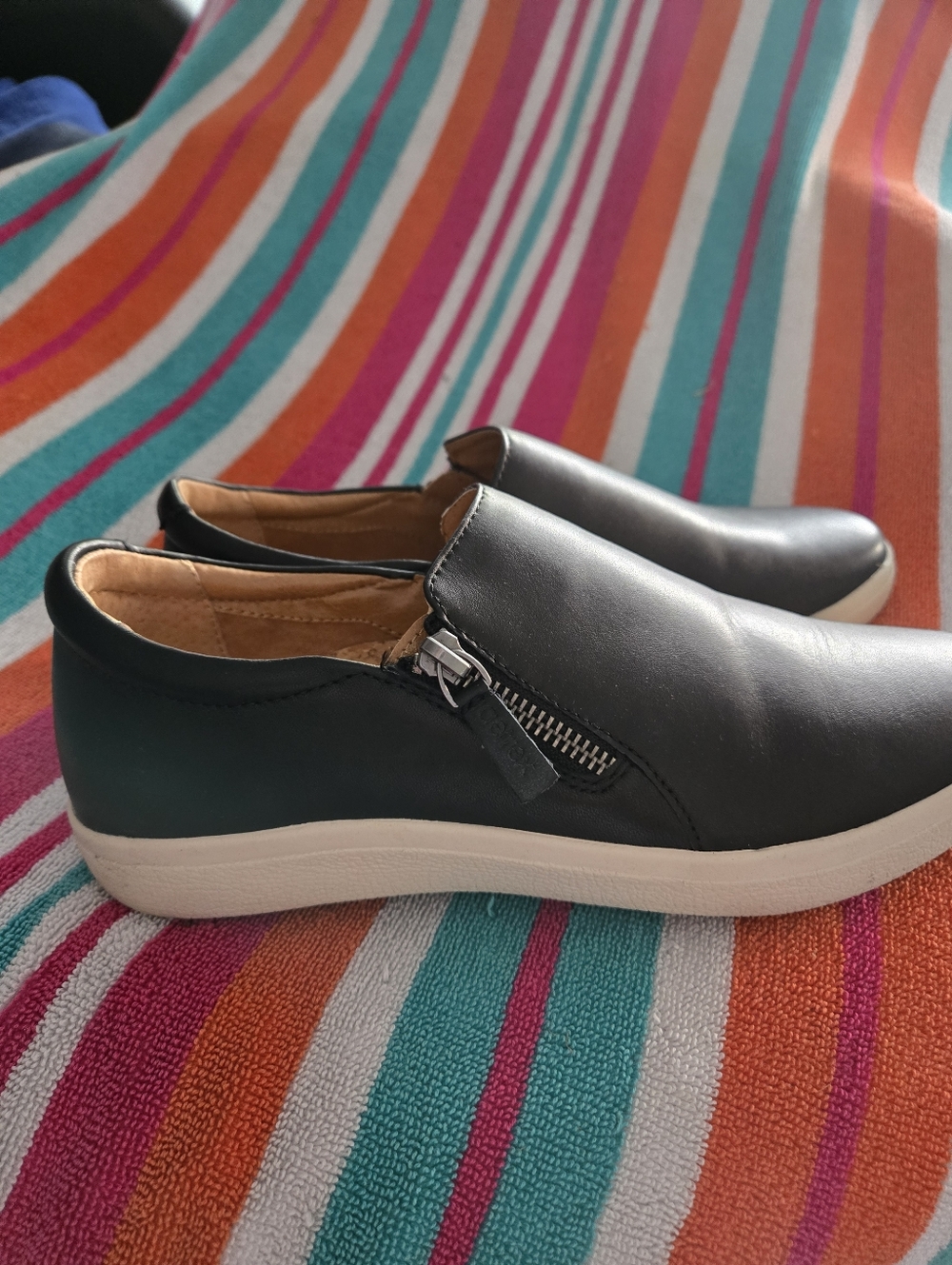 Aetrex Black Slip-On Leather Sneakers with Side Zip